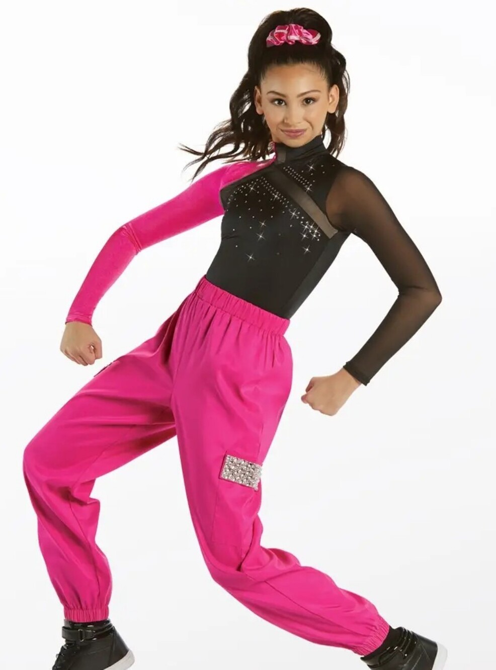 Weissman Bubblegum Black & Hot Pink Long Sleeve Dance Leotard W/ Pants